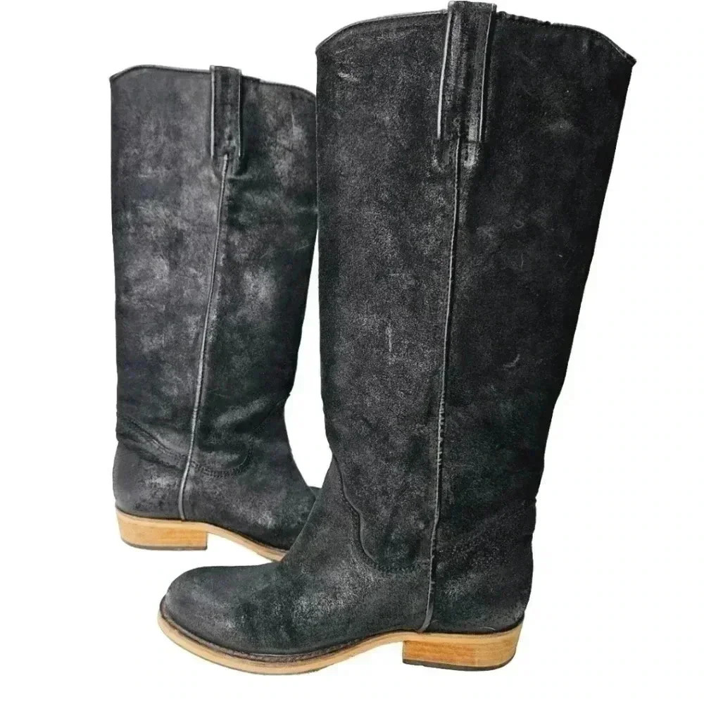 Bronx Leather Knee High Boots Black EU 36 US 6 Minimalist Riding Boots Portugal - Picture 2 of 12